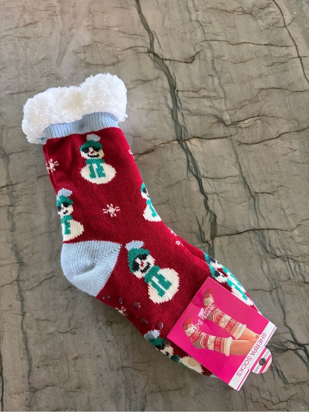 Cozy Red Snowman Sherpa Socks